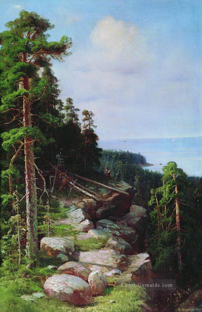 über dem Damm 1887 klassische Landschaft Ivan Ivanovich Bäume Ölgemälde